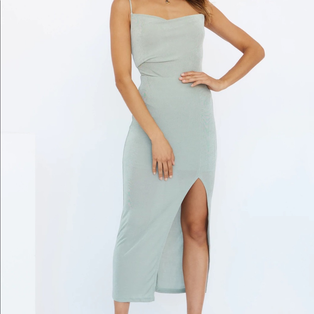 WHATS HAPPENING MIDI DRESS SAGE